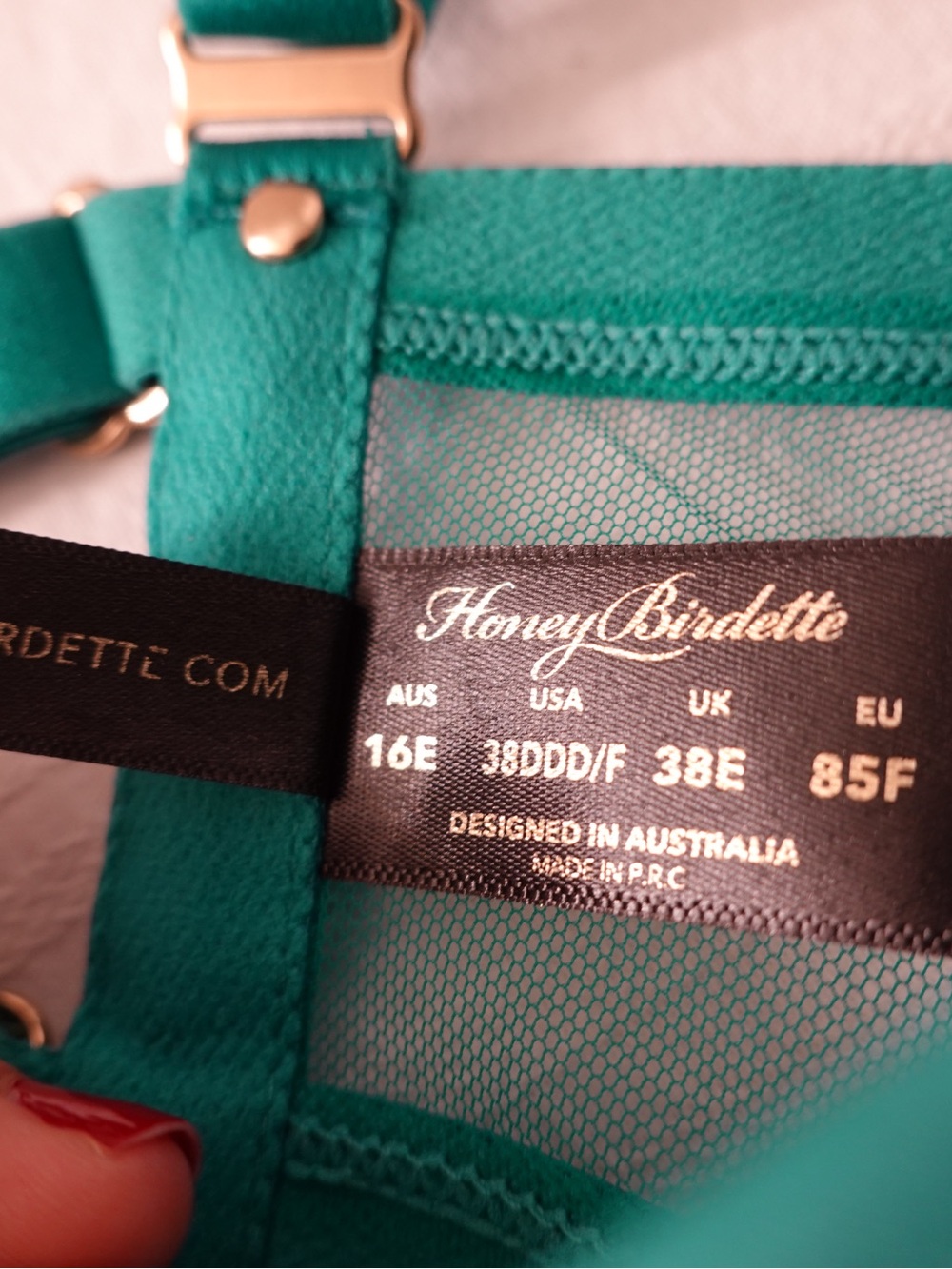 *Rare* Honey Birdette Kukuro Jade Harness Bra & Panty, Garter, Stocking Set - Picture 6 of 15